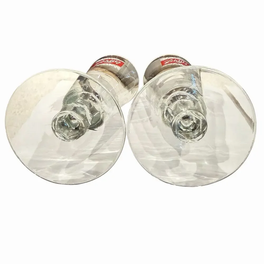 Schlitz Pilsner Beer Glasses 9oz Footed Stem Pair 8.5
